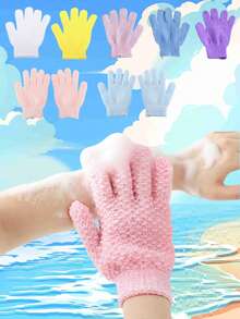 2 Pcs Exfoliating Gloves - Unisex | Body Scrub Gloves For Shower | Dead Skin Remover | Exfoliating Sponge Loofah Towel Gloves | Home Daily Use For Bath, SPA & Body Massage Back To School - Multicolor - View 2