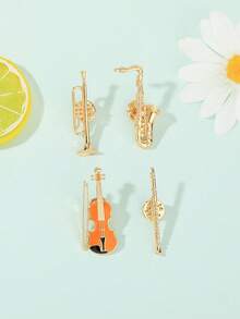 1/4 Peças Broche Série de Instrumentos Musicais Criativos em Formato de Violino e Flauta de Desenho Animado, Acessório de Vestuário Broche de Gota de Óleo de Liga, Decoração de Bolsa, Pinos Divertidos, Emblema de Pino para Escola - C3237 - Visão 7