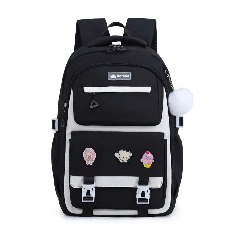 Multineos Comercial Large Capacity School Backpack For Female Student Waterproof Nylon - Black - View 1
