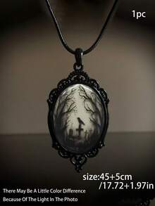 1pc Halloween Gothic Raven Cross Pendant Necklace - Black - View 3
