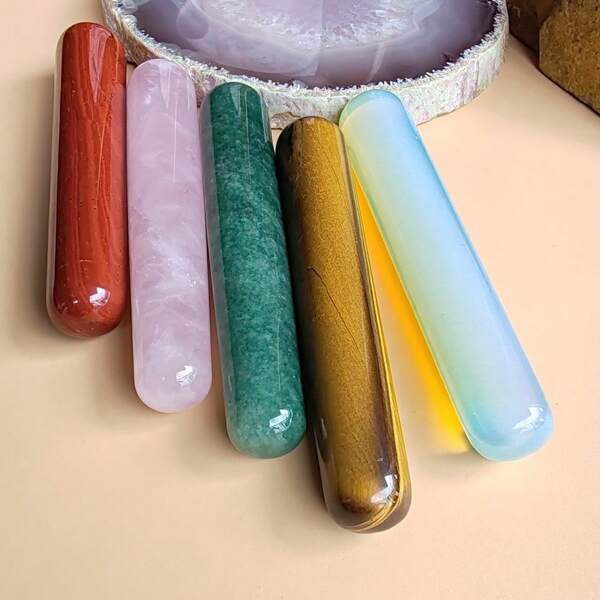 1pc Crystal Massage Stick, Natural White Crystal, Rose Quartz, Green Agate, Obsidian Raw Stone Polished Local Muscle Relaxation Home Use Crystal Massage Tool,Hair,Hair Tools,Hair Care,School,Back To School,Travel,Travel Essentials,Home Essentials,Spa,Massage Tool,Massage,Massager,Spa