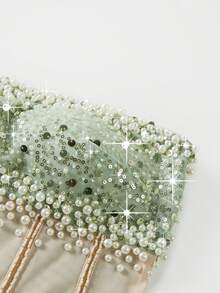 Astony One 奢华优雅亮片珍珠点缀绿色晚礼服，美人鱼腰身设计，高开衩裙摆，飘逸雪纺拖尾，是情人节约会、新年派对、嘉年华、郊游、度假、鸡尾酒会、毕业典礼、红毯活动和正式晚宴的理想之选。 - 綠色 - 查看 7