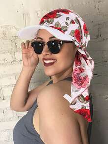 1件装女士印花头巾帽，时尚花卉筒帽，弯檐帽，欧美风格，适合搭配连衣裙