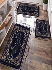 1pc Gothic Bat Pattern Carpet, Modern Faux Wool Rectangle Non-Slip Bath Mat, Machine Washable Easy To Clean Kitchen Mat, Soft Skin-Friendly Small Rug For Halloween Living Room Carpet, Mysterious Symbol Doormat, Decorative Bat Art, Gold Bat Rug Color, Suitable For Living Room, Bedroom, Bathroom, Laundry Room, Toilet, Entrance, Kitchen, Game Room, Hallway, Yard, All Seasons