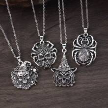 GuoShuang 4pcs Retro Men's Necklace Gothic Rock Skull Halloween Retro Necklace Jewelry Gift