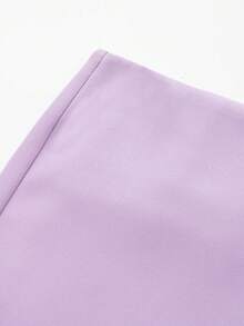 女士时尚休闲纯色不对称裹身短裤裙，简约时尚裙裤 - 紫羅蘭色 - 查看 3