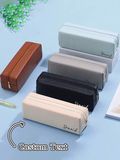 A Large-Capacity Pen Case With 1pc Personalized Customizable Text, A Pu Leather Pencil Case, A And Student-Style High-End Pencil Case, And Custom Dirt-Resistant. It Is Suitable To Give To Your, Friends Or Family Members, And Customize A Stationery Box Exclusively For Someone., For School Supplies, Back To School, Multi-Functional, Ornamental,Pencil & Marker Cases