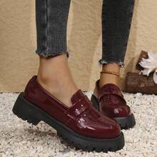 Cross-Border 43 Plus Size British Style Versatile Women's Loafers 2025 Spring New Round Toe Thick Sole Height Increasing Slip-On Loafers - Burgundy - View 8