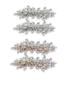 4 件时尚简约菱形水晶锌合金珍珠和水钻发夹，新娘婚礼派对头饰 - 彩色 - 查看 6