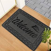 1pc Black "Welcome" Slogan Pattern Doormat - Machine Washable, Durable Polyester Material Suitable For All Seasons, Ideal For Entryway, Kitchen, Bedroom - Perfect Housewarming Gift And Everyday Home Decor, Welcome Mat For Front Door, Bathroom, Kitchen - Multicolor - View 3