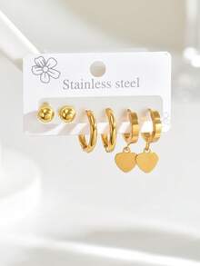 Set de 6 piezas de aretes de acero inoxidable de moda sencilla y versátil para mujer, adecuados para uso diario - multicolor - Ver 2