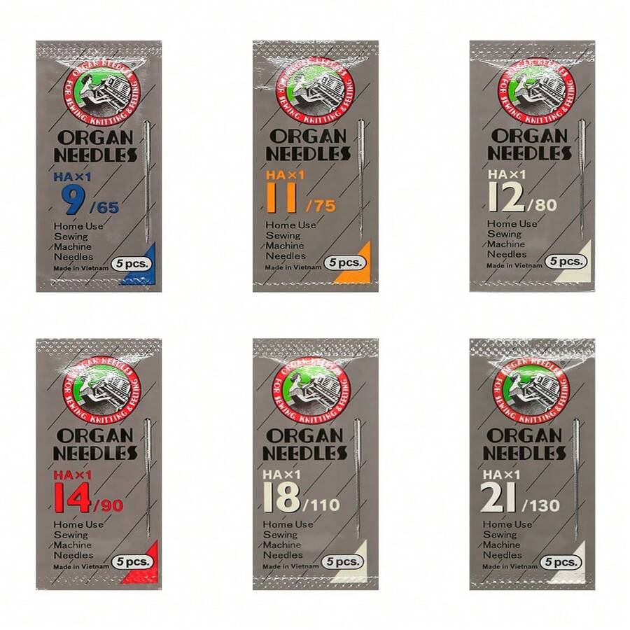 奥琴家用缝纫机针HAX1适用于胜家兄弟缝纫机针9/65 11/75 12/80 14/90 18/110 21/130 - 彩色 - 查看 1