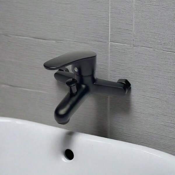 Wandmontierte Badewannenarmaturen, Haushalts-Badewannenhahn, multifunktionaler Steckdosen-Wasserharmreif, heiße und kalte Mischer, schwarzer Badezimmerarmarmahn