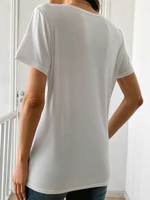 Paris Eiffel Tower Inspired Women's Short Sleeve, Women's Clothing, Round Neck Short Sleeve Sports T-Shirt, Pattern Printed Round Neck T-Shirt - White - View 4