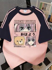 Teen Girls Short Sleeve Tee Bright Future Anime Print Teddy Soft Comfy Everyday Wear