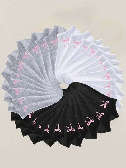 20 Pairs Solid Color Bowknot Breathable Ankle Socks
