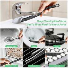 5-Piece Stiff Bristle Cleaning Brush Set - Multi-Purpose Crevice Brush For Bathrooms, Window Tracks, Blinds, Baseboards And Fans - Crevice Cleaner For Sliding Doors, Small Spaces - 黑色 - 查看 8