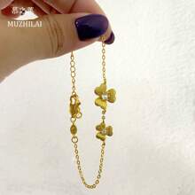 1 Piece Classic Brushed Clover Petal Gold Plated Women's Bracelet, Fashion Women's Gold Bracelet