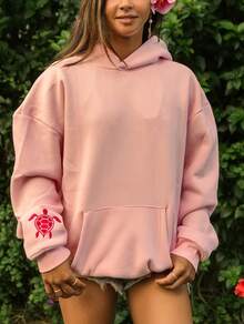 Embroidered Hoodie, Y2K Pullover, Sweatshirt, Hoodie, Casual Style - Hồng - Xem 5