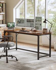 VASAGLE Bureau d'Ordinateur, Table, 160 x 60 x 76 cm, pour Bureau, Chambre, Salon, Cadre en Métal, Marron Rustique et Noir d'Encre - Tabac - Voir 1