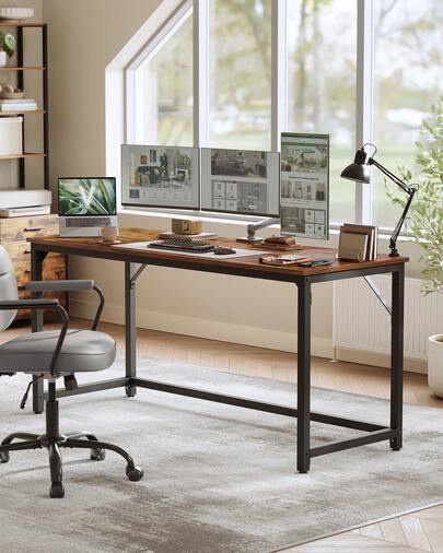 VASAGLE Bureau d'Ordinateur, Table, 160 x 60 x 76 cm, pour Bureau, Chambre, Salon, Cadre en Métal, Marron Rustique et Noir d'Encre