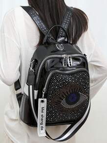 1 Peça Mochila grande de alta capacidade com alça de ombro ajustável. Bolsa transversal personalizada com design de estampa de olho. Apresenta uma alça superior. Mochila de estilo universitário, mochila casual de cor sólida, adequada para estudantes universitários, estudantes, adolescentes, mulheres. Essencial de volta às aulas, material escolar, ótimo presente para mulheres, adequado para uso diário, viagens, férias. Necessidade essencial de volta às aulas.