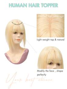 真人发夹式刘海假发，金色直发，适合头发稀疏者，男女通用，造型百变，增加发量，多功能假发，真人发 - S613 - 查看 4