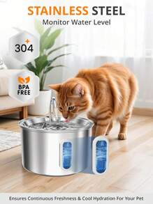 2,2L/74oz, 3,2L/108oz Fonte de Água para Gatos, Fonte de Água Automática de Aço Inoxidável para Animais de Estimação, Adequada para Gatos e Cães, Fonte de Água de Metal para Gatos e Cães, com Janela de Nível de Água, Bomba Ultra-Silenciosa, Fonte de Água para Animais de Estimação, Dispensador de Água Silencioso, Fonte de Água para Gatos, Fácil de Limpar e Instalar, Design de Torneira Bonito, Excelente Sistema de Filtração
