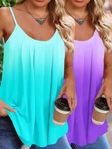 2pcs Plus Size Summer Casual Ombre Print Camisole - Blue + Purple - View 1