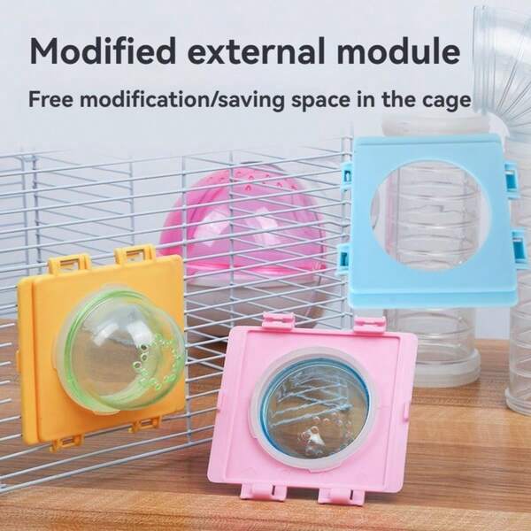 Módulo de modificación de jaula de hámster azul y rosa con tubería externa, base de acrílico, modificación de jaula con módulo multifuncional para baño externo