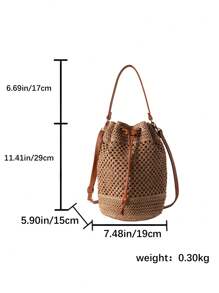 Bolso de playa tipo cubo de estilo boho con cordón, bolso de mano tejido de paja, diseño de nicho de moda, bolso de cubo cruzado versátil para la playa, nuevo modelo 2025