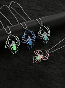 4pcs/Set Fashionable Men Hip Hop Glow-In-The-Dark Metal Bug Pendant Necklace Set, Creative 3D Luminous Spider Jewelry