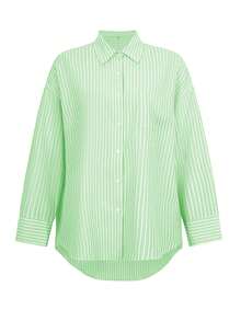 Look Polly 女士条纹长袖衬衫，单排扣休闲时尚，秋季百搭，带口袋设计，适合返校季、复古沙滩感恩节、海滩风、情人节等场合。 - 檸檬黃 - 查看 3