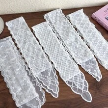 1条柔软优雅的蕾丝围巾，时尚植物图案围巾，刺绣细围巾，适合办公室女士用作腕带、发带、头巾、颈巾等。 - 白色 - 查看 11