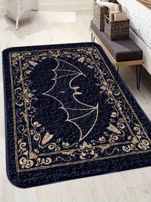 1pc Gothic Bat Pattern Carpet, Modern Faux Wool Rectangle Non-Slip Bath Mat, Machine Washable Easy To Clean Kitchen Mat, Soft Skin-Friendly Small Rug For Halloween Living Room Carpet, Mysterious Symbol Doormat, Decorative Bat Art, Gold Bat Rug Color, Suitable For Living Room, Bedroom, Bathroom, Laundry Room, Toilet, Entrance, Kitchen, Game Room, Hallway, Yard, All Seasons
