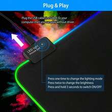 RGB LED Gaming Mouse Pad With USB Powered Lighting – Large Extended Desktop Mat With Multiple Color Lighting, Stitched Edges, Non-Slip Rubber Base, And Fine Weave Fabric Surface For Professional Gamers - màu đen - Xem 6