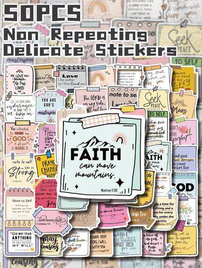 50pcs Bible Verses Themed Stickers Non-Repeating Delicate Decoration For Holiday Gift Party Decors Home Decor Birthday Gift Luggage Scooter Hand Account Water Bottle Cups Laptop Tablet Phone Case Notebooks,School Supplies,Back To School