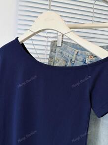 Chic Asymmetric Neck Short Sleeve Fitted Cropped T-Shirt Blouse