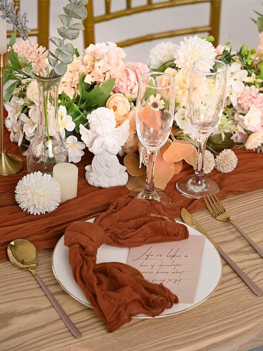 4/12 件 50*50 厘米纱布奶酪布餐巾，大地色乡村波西米亚风格褶皱餐巾，用于婚礼装饰、户外/室内婚礼活动、生日派对、新娘送礼会、感恩节、圣诞节和其他场合的装饰布餐巾