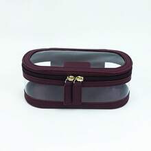 多色PU皮革+PVC化妆洗漱包 | 6色可选 (棕色/黑色/勃艮第红//浅粉色/肉粉色) | 透明可视设计 | 大容量收纳 | 旅行、出差、居家全能装备 | 防水防尘材质 | 金色拉链点缀 | 专业化妆师推荐 | 旅行必备包 学校假期返校用品洗漱包 防水盥洗包 - 彩色 - 查看 13