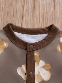 婴儿男女通用卡通泰迪熊印花长袖连体衣