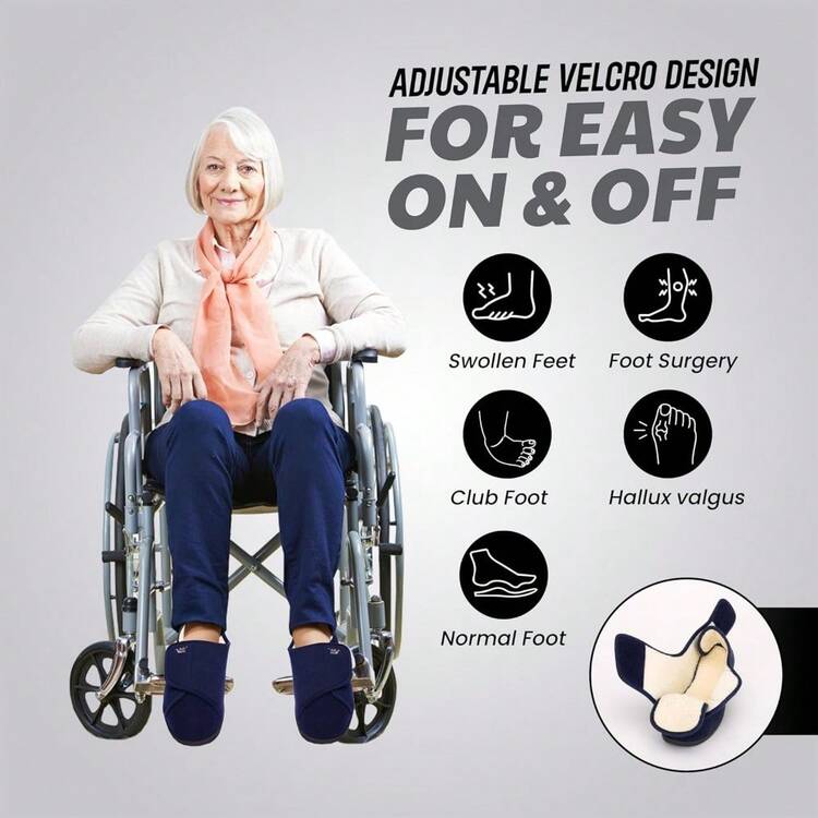 Local Delivery Women's Diabetic Slippers For Lymphedema And Swollen Feet Indoor And Outdoor Hook And Loop Non Slip House Shoes - Navy Blue/White - View 2