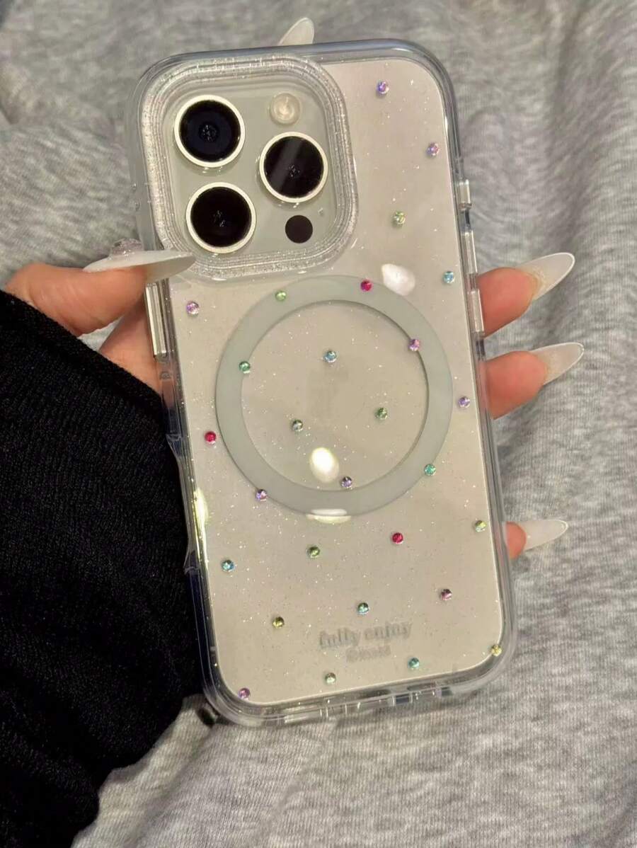 Capa protetora magnética com strass brilhantes para 16 Pro Max, 15 Pro, 13/14 Pro Max, estilo coreano delicado com toque moderno