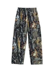 Men's Loose Fit Wide Leg Straight Casual Tree Branch Print Cargo Pants, Summer