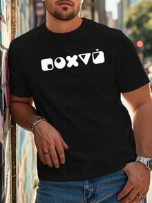 Men's Funny Russian Cyrillic Letter Graphic T-Shirt - White With Black Print, Casual Round Neck Summer Tee, Soft Breathable Fabric & Machine Washable For Casual Attire - Humorous Gift For Russian Speakers (Adult Men) - 黑色 - 查看 2