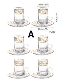 1 Set, Juego de Taza de Té Turca, Tazas de Té Marroquíes Chapadas en Oro, Juego de Vajilla Árabe Elegante - Incluye 6 Tazas y 6 Platillos, Apropiado para Fiestas y Té de la Tarde