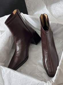 2025秋冬新款时尚纤细高跟靴，简约过膝长靴，方头女靴 - 棕色 - 查看 4