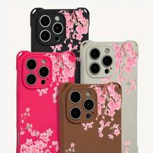 Funda para teléfono 1 pieza. El diseño de patrón de flores de rama rosa te permite colgar una funda para teléfono en las cuatro esquinas. Es adecuado 16 Plus 14 Pro 12 15 13 Fundas blandas impresas de TPU - Colores mixtos 3 - Ver 4