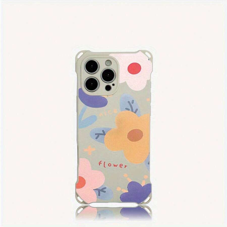 Funda para teléfono 1 pieza. Las cuatro esquinas del diseño de patrón floral se pueden utilizar para colgar el teléfono. Es Adecuado El TPU Impreso Suave De 14 Pro 16 15 Plus 13 12 - Colores mixtos 3 - Ver 1