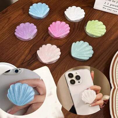 Soporte plegable para teléfono móvil de unicolor minimalista con concha brillante y color caramelo, soporte telescópico plegable con anillo, ideal para ver videos compatible con iPhone, teléfono Android, regalo de cumpleaños, familia, amigos, agarre de teléfono deslizante, soporte de teléfono, accesorios de teléfono